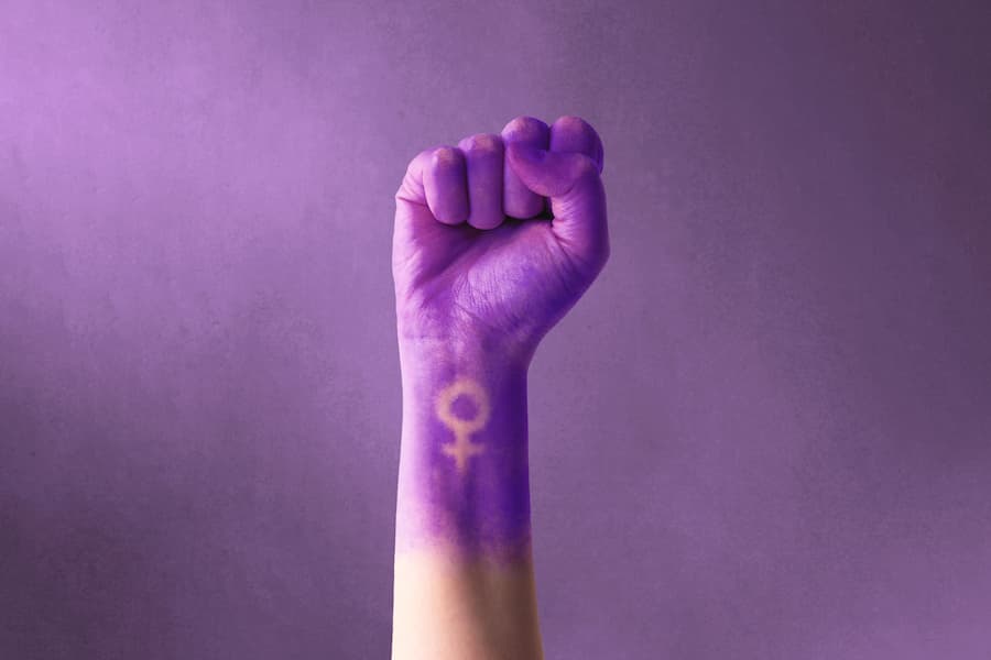 purple fist in the air