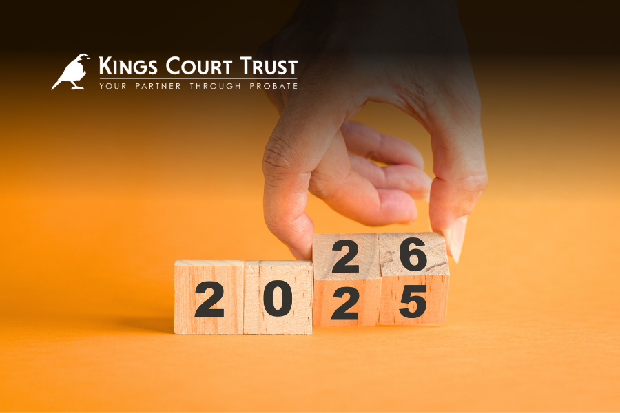 Wooden tiles with 2025 on them and the Kings Court Trust logo above