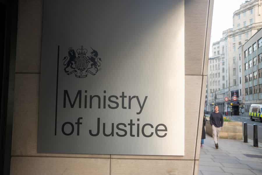 An exterior sign at the Ministry of Justice