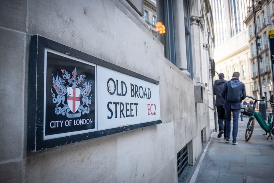 Old Broad Street sign, London