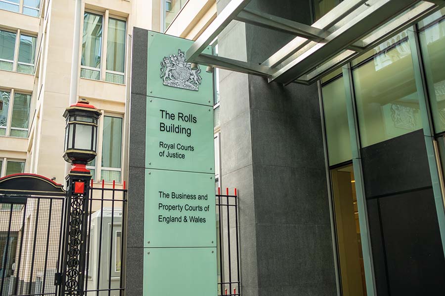 The Rolls Building Business and Property Courts exterior sign