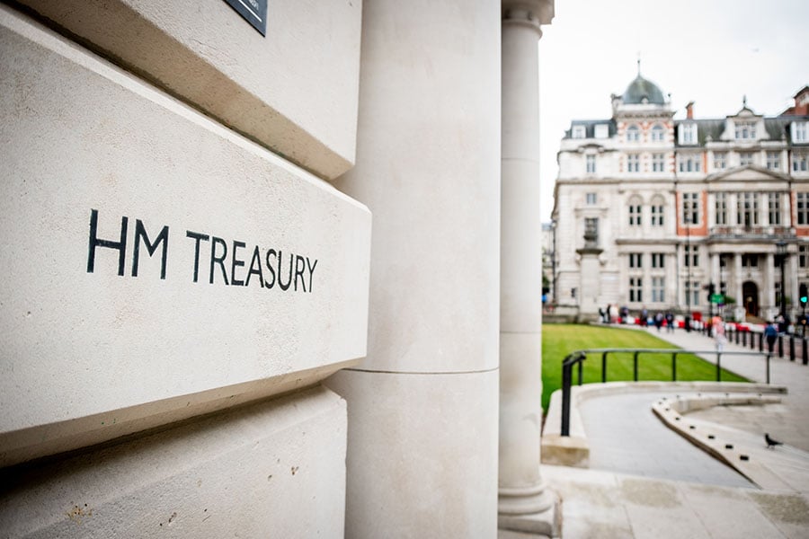 The exterior of the Treasury building in London