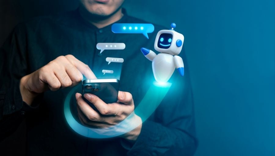 Man using AI chatbot on smart phone